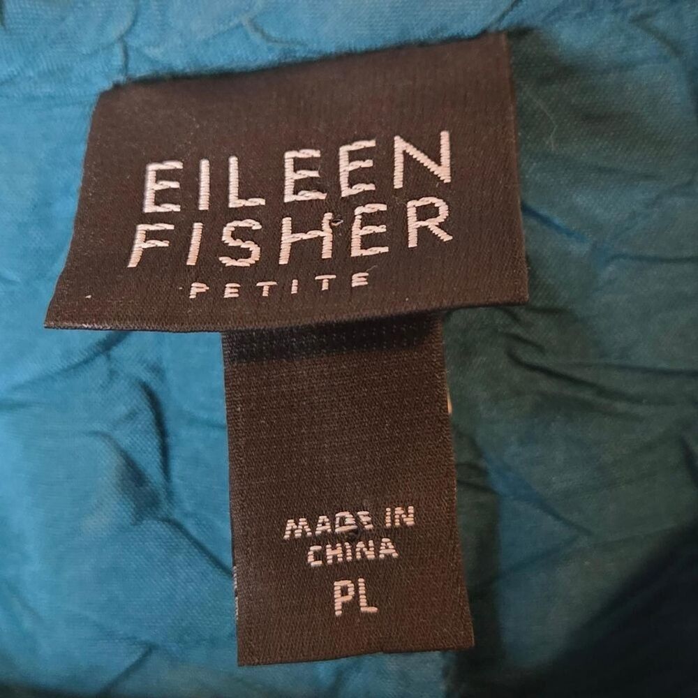 Vintage Eileen Fisher Teal Silk Crinkle Button-up Top Size LP - Picture 6 of 9